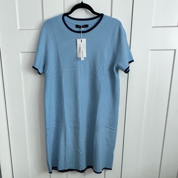 merokeety Dresses & Skirts - Merokeety Light Blue Sweater Dress with Navy Trim- Large nwt